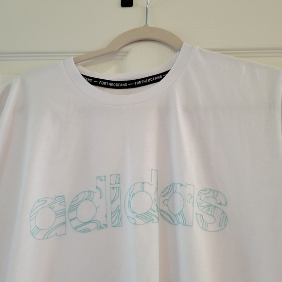 Adidas Parley Mens White For The Oceans Athletic Embroidered Spell Out Tee Shirt - Picture 2 of 5